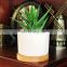 Straight Smooth Decorative Ceramic Flower Pot with Bamboo Holder