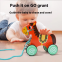 Solid Wood Animal Bell Car Toy for Boys Girls Hand-Pull Traction Rope Cute Style for Toddler Training Hand-Eye Coordination