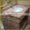 Flat polished yellow sea shell stone vanity tops for hotel bathroom, cream marble vanity tops with mulit porcelain sink