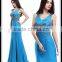 Blue Color One Piece Real Sample Crystal Beaded Tall Tube Women Sexy Maxi Bandage Dress