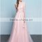 Alibaba New Design Pink Woman Elegant Evening Dresses Tulle Long Sleeveless Sash Floor-Length Woman Elegant Evening Dresses