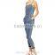 Made in china spaghetti strap blue two pockets sleeveless long jumpsuit