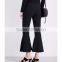 Customized Lady's Apparel Flared Cropped Mid-rise Belt Loops Structured Waist Crepe Trousers(DQM004P)