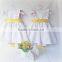 White Dress Girls Frocks Ruffle Sleeve High Waist Ribbon Summer Children Clothes