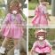 Floral top clothes long sleeve shirt match dark green suspender skirt and hat 3pcs for children