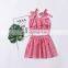 2019 summer girls plaid Halter T-shirt Tops & kids Belt Skirts Plaid Bow Summer clothing set
