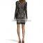 Elegant V Neck Black And Nude Stretch Lace Dress With Sleeves