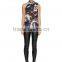 Lady's silk crep de chin digital print sleeveless fashion top with neck band