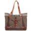 Wholesale  super canvas shopping bag beach tote bag with leather trim and leather handle
