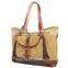 Wholesale  super canvas shopping bag beach tote bag with leather trim and leather handle
