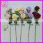 wholesale 3 heads pale pink brushed fabric casa artificial rose plant with green leaves