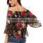 Women's Casual Floral Off Shoulder Chiffon Blouse Top