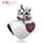 X348 New Design 925 Solid Royal Love Charm, Red Zircon Pave Heart Crown Adjustable Bead,Charm Making for European Bracelet