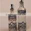 2pcs Glass Oil Vinegar Bottle Set With Silver Carving Metal Coating