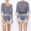 blank bodysuit v-neckline Three-quarter length sleeves LACE TRIM rompers jumpsuits women 2017