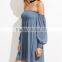 Guangzhou Clothing OEM Off The Shoulder Bishop Sleeve Polyester Fashion Dress