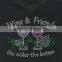 Women's Wine & Friends Rhinestone Bling V-Neck Short Sleeve Shirts Black