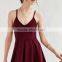 new fashion ladies dress v neck long red plain shoulder-straps elegant