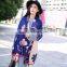Hot sale 2017 new style young ladies scarf beautiful pink lotus printed blue bottom color women mufflers