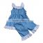 Fashion style wholesale baby girls summer denim match lace 2pcs dress pants boutique outfits kids children clothing set clothes