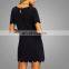 Sexy Plain Black Scalloped Hem Sexy Dress Round Neck Midi Casual Dress