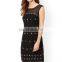 Loose beaded black mesh fabric sleeveless fashional evening dress