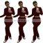 2021 New Design Solid Color Women Hoodies 2 Piece Jogger Sweatsuit Set