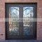 high quality villa security front design exterior metal frame tempered aquatex glass french wrought iron entrance double door