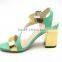 young lady thick high heel ankle strap mix color sandals