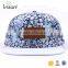 Custom fashion floral cap snapback embossed brown leather patch