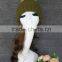 Green Color Girls Wool Knitting Hat with Real Raccoon Fur Pompoms Attached