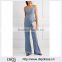 Wholesale Women Apparel Relaxed Wide-leg Belted Waist Shoulder Straps Chambray Jumpsuit(DQE0167J)