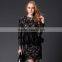 hot sale above knee Mini 3/4 sleeve hot girl sexy club black lace gold sequin sexy prom dress