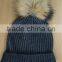 Winter man rib knitted cashmere pom pom hat wholesale