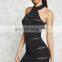 New Design Lady Dress Sexy Mesh Stripe Bodycon Dress