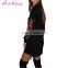 Drop Shipping Black Splicing Round Neck Embroidered Long Sleeve Flower Long Dress