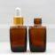 Hot sale 50 ml square amber cosmetic glass bottle for essential oil China