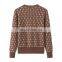 Custom Women's Loose Full Zip Floral Jacquard Lady Cashmere Sweater Casual Winter Style Knitted Top