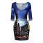 Fashion women printed chiffon dress 3D custom printed dress