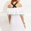 Dresses latest women girl design fashion photos White Crisscross Back Ruffle Off The Shoulder Dress