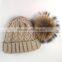 Myfur Cable Knit Hat Wholesale Beanie Cap With Raccoon Fur Pom Poms