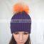 Myfur Popular New Cable Woolen Knitted Hat with Raccoon Pom Pom Top