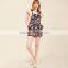 Navy floral wide adjustable straps lady's short overall with pockets