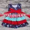 Latest Design Little Girls Ruffle Dress match Pants Clothing Set Wholesale Chidlren 4th of July Outfits Red Blue Stars Boutiques