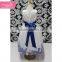 Fairy style white long dress with blue decorative pattern and blue waistband                        
                                                Quality Choice