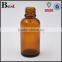 50ml 30ml cosmetic amber and green glass bottle with metal base and press type dropper for essential oil