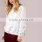 MGOO Plain White Women Sweatshirt Long Sleeve Blank Eyelet Ribbon Tie Pullover Ivory