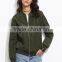 Zipper Up Olive Green Bomber Jacket With Arm Pocket 100% Polyester Custom Pilot Bomber Jacket Fashion Clothing Supplier