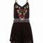 Spaghetti Strap Black Floral Embroidered Jumpsuit Shorts