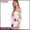 Fashion Ladies Off Shoulder Wrapped Layered Jumpsuit Custom Printed Floral Adult Romper Women